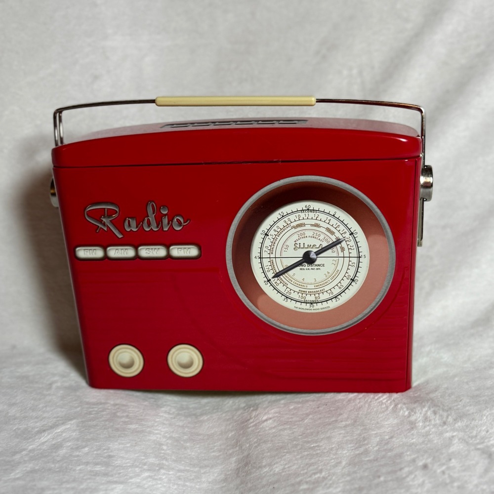 Red Radio Collectible Tin Storage Container Display Decor Silver Crane Co-Empty